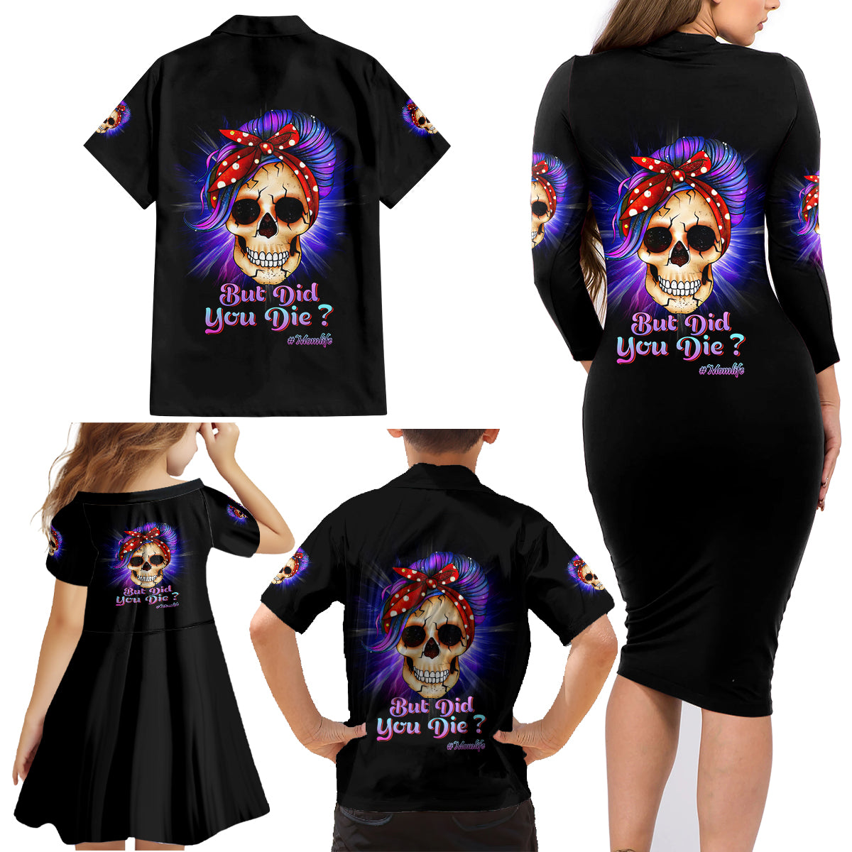 But Did You Die Mom Life Purple Messy Bun Family Matching Long Sleeve Bodycon Dress and Hawaiian Shirt - Wonder Print Shop