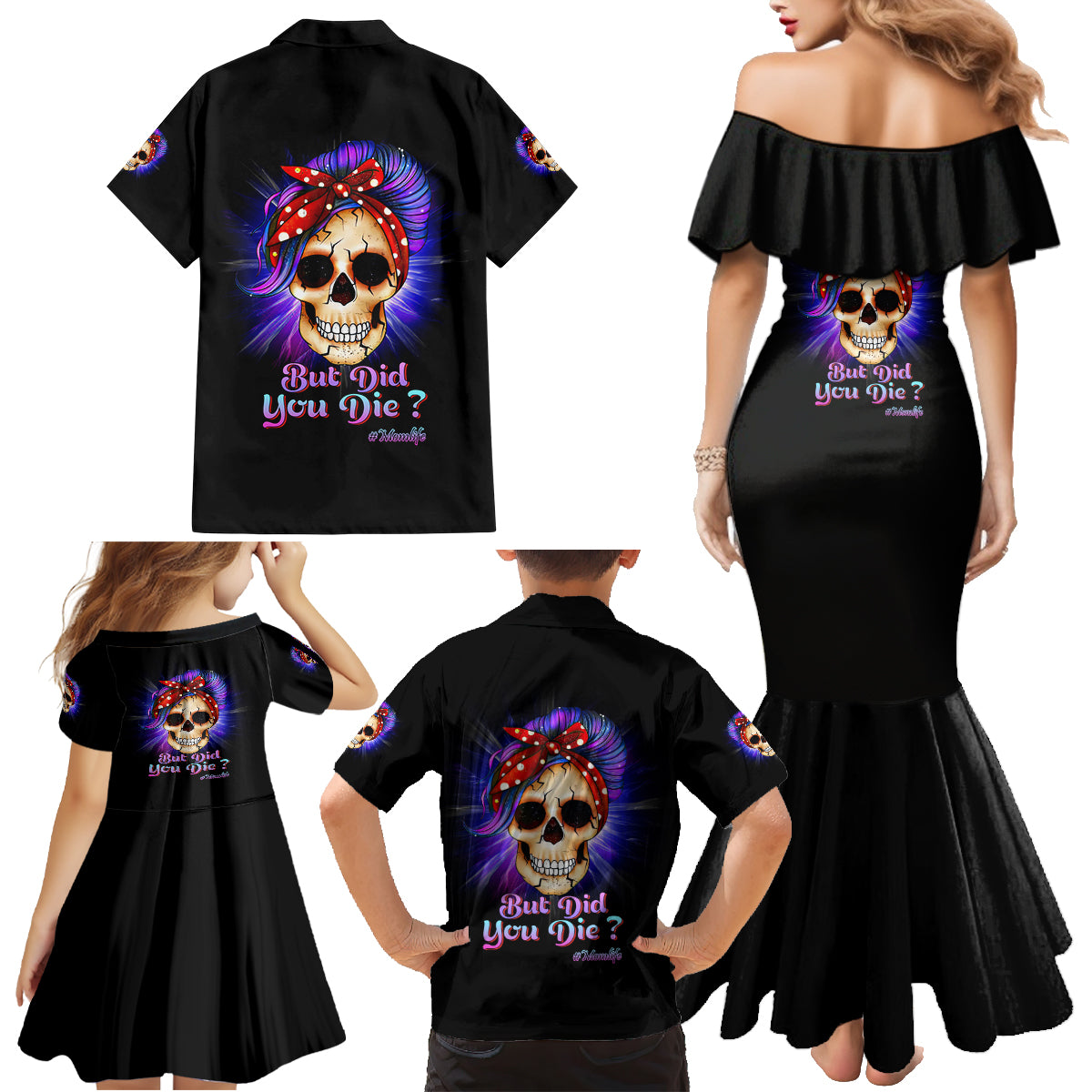 But Did You Die Mom Life Purple Messy Bun Family Matching Mermaid Dress and Hawaiian Shirt - Wonder Print Shop