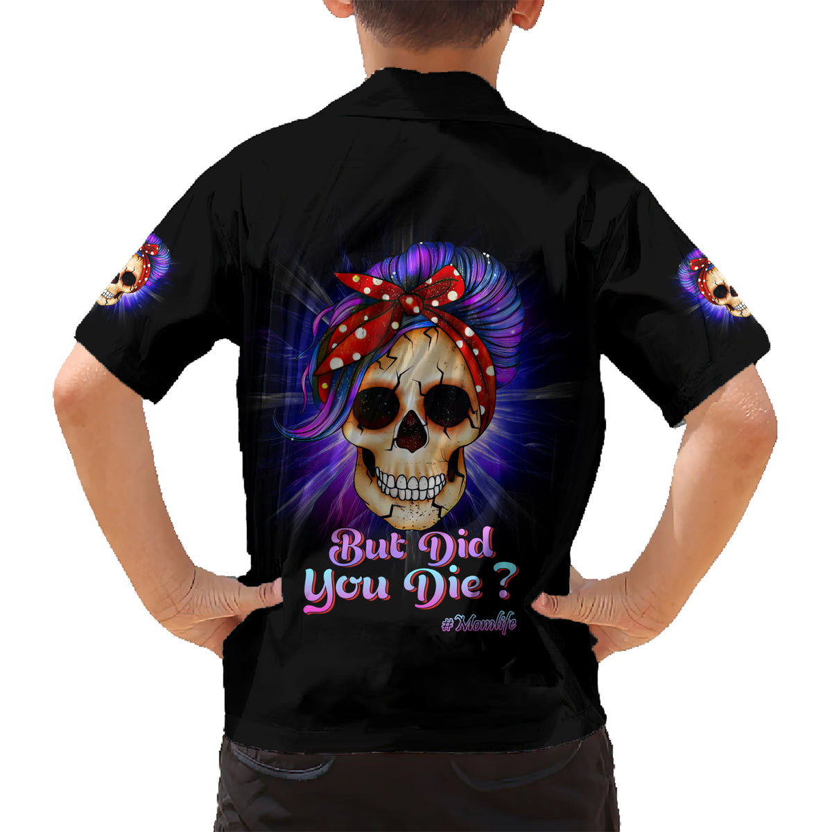But Did You Die Mom Life Purple Messy Bun Family Matching Short Sleeve Bodycon Dress and Hawaiian Shirt - Wonder Print Shop