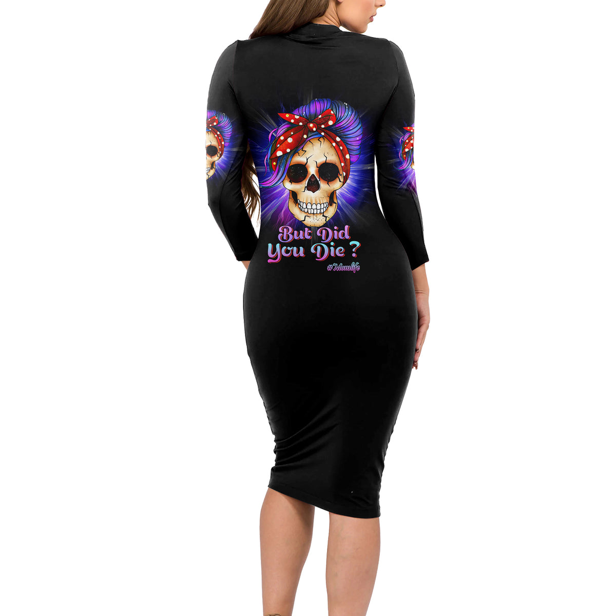 But Did You Die Mom Life Purple Messy Bun Long Sleeve Bodycon Dress - Wonder Print Shop