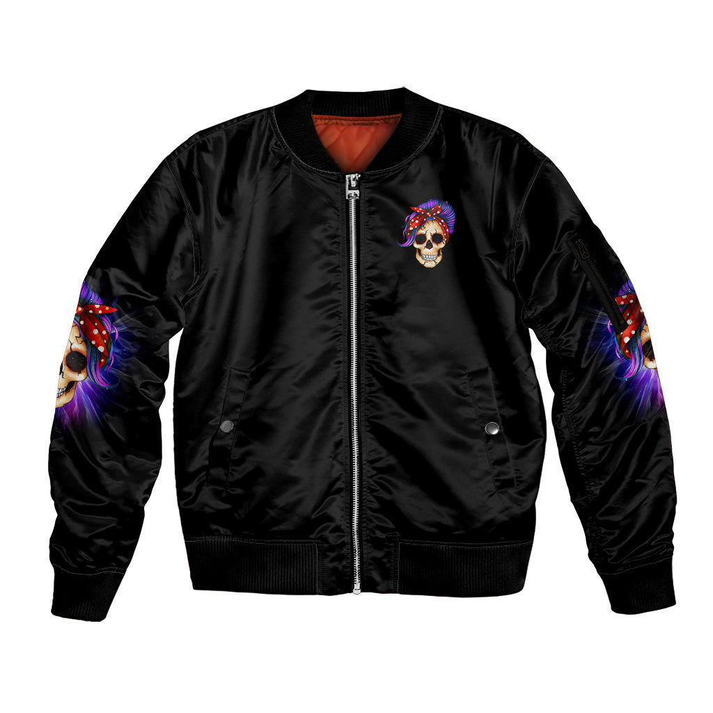 But Did You Die Mom Life Purple Messy Bun Sleeve Zip Bomber Jacket - Wonder Print Shop