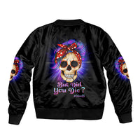 But Did You Die Mom Life Purple Messy Bun Sleeve Zip Bomber Jacket - Wonder Print Shop