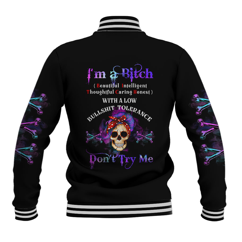 I'm A B Don't Try Me - Bullshit Tolerange Baseball Jacket - Wonder Print Shop