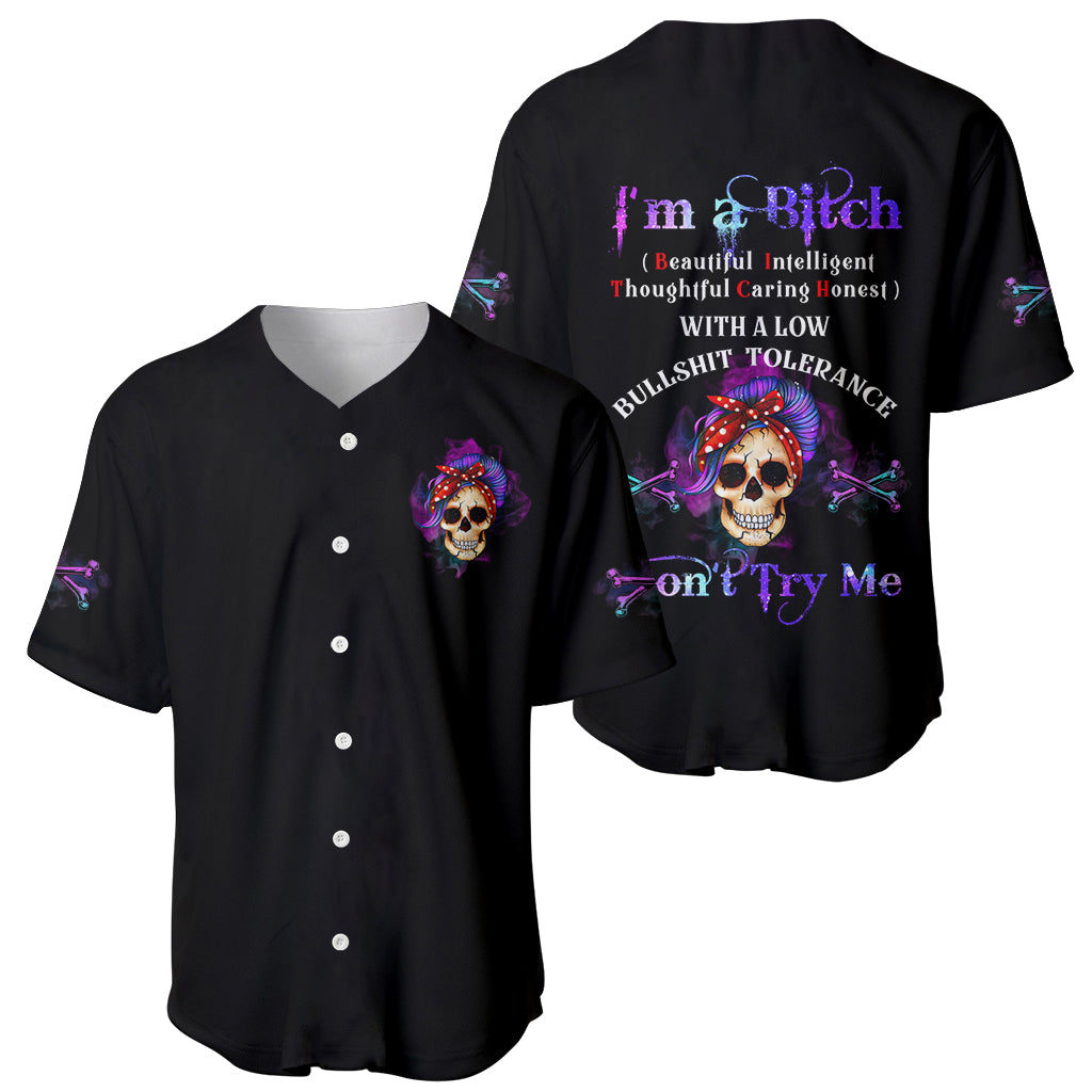 I'm A B Don't Try Me - Bullshit Tolerange Baseball Jersey - Wonder Print Shop