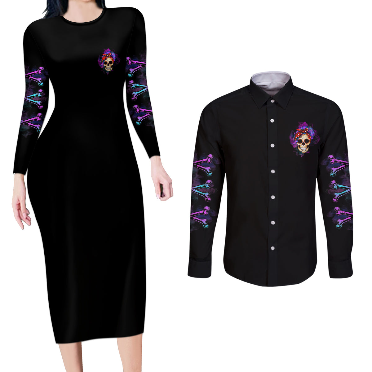 I'm A B Don't Try Me - Bullshit Tolerange Couples Matching Long Sleeve Bodycon Dress and Long Sleeve Button Shirt - Wonder Print Shop