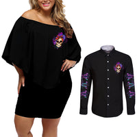 I'm A B Don't Try Me - Bullshit Tolerange Couples Matching Off Shoulder Short Dress and Long Sleeve Button Shirt - Wonder Print Shop
