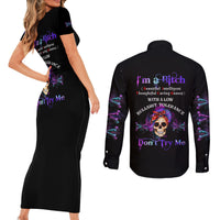 I'm A B Don't Try Me - Bullshit Tolerange Couples Matching Short Sleeve Bodycon Dress and Long Sleeve Button Shirt - Wonder Print Shop
