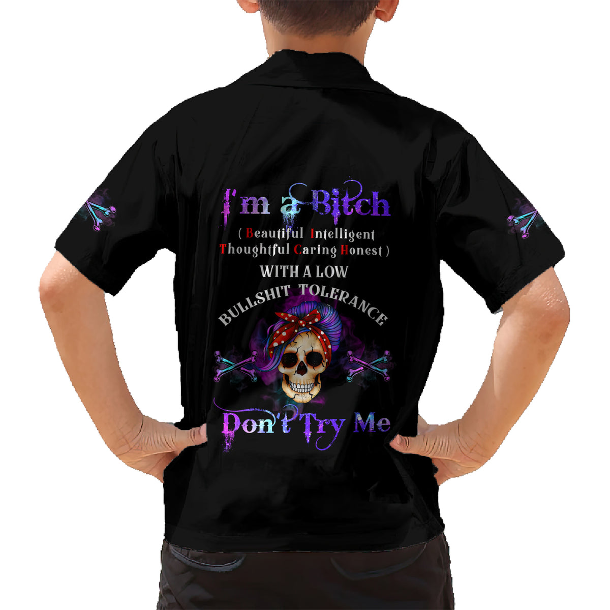 I'm A B Don't Try Me - Bullshit Tolerange Family Matching Short Sleeve Bodycon Dress and Hawaiian Shirt - Wonder Print Shop