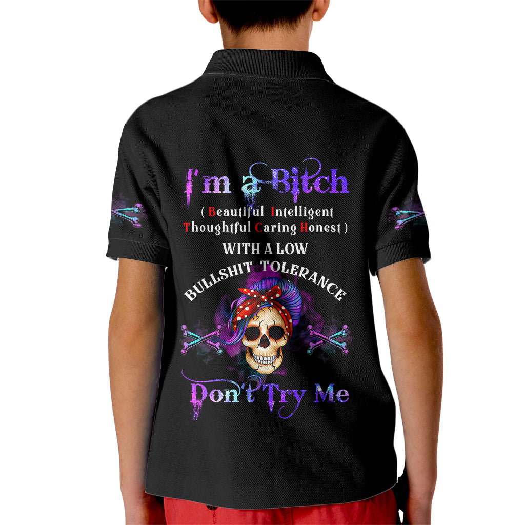 I'm A B Don't Try Me - Bullshit Tolerange Kid Polo Shirt - Wonder Print Shop