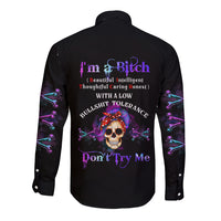 I'm A B Don't Try Me - Bullshit Tolerange Long Sleeve Button Shirt - Wonder Print Shop