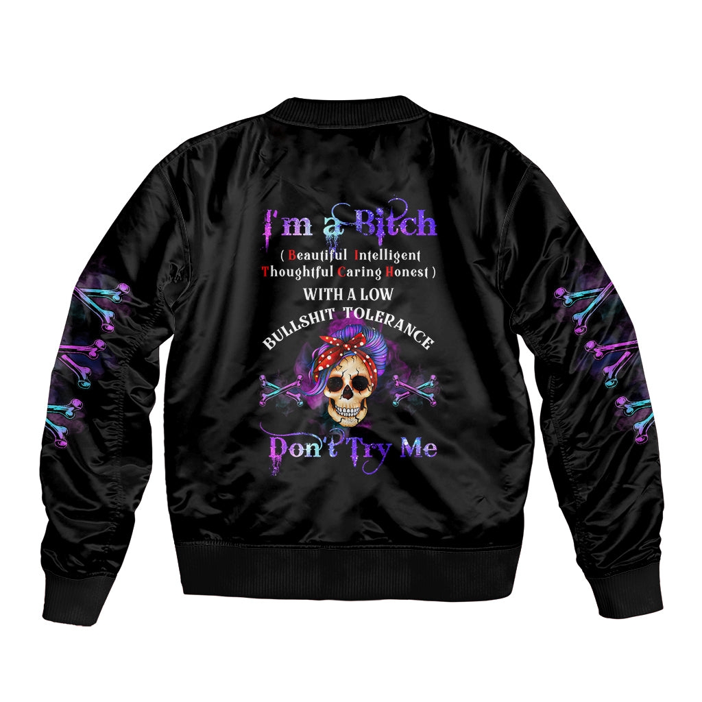 I'm A B Don't Try Me - Bullshit Tolerange Sleeve Zip Bomber Jacket - Wonder Print Shop