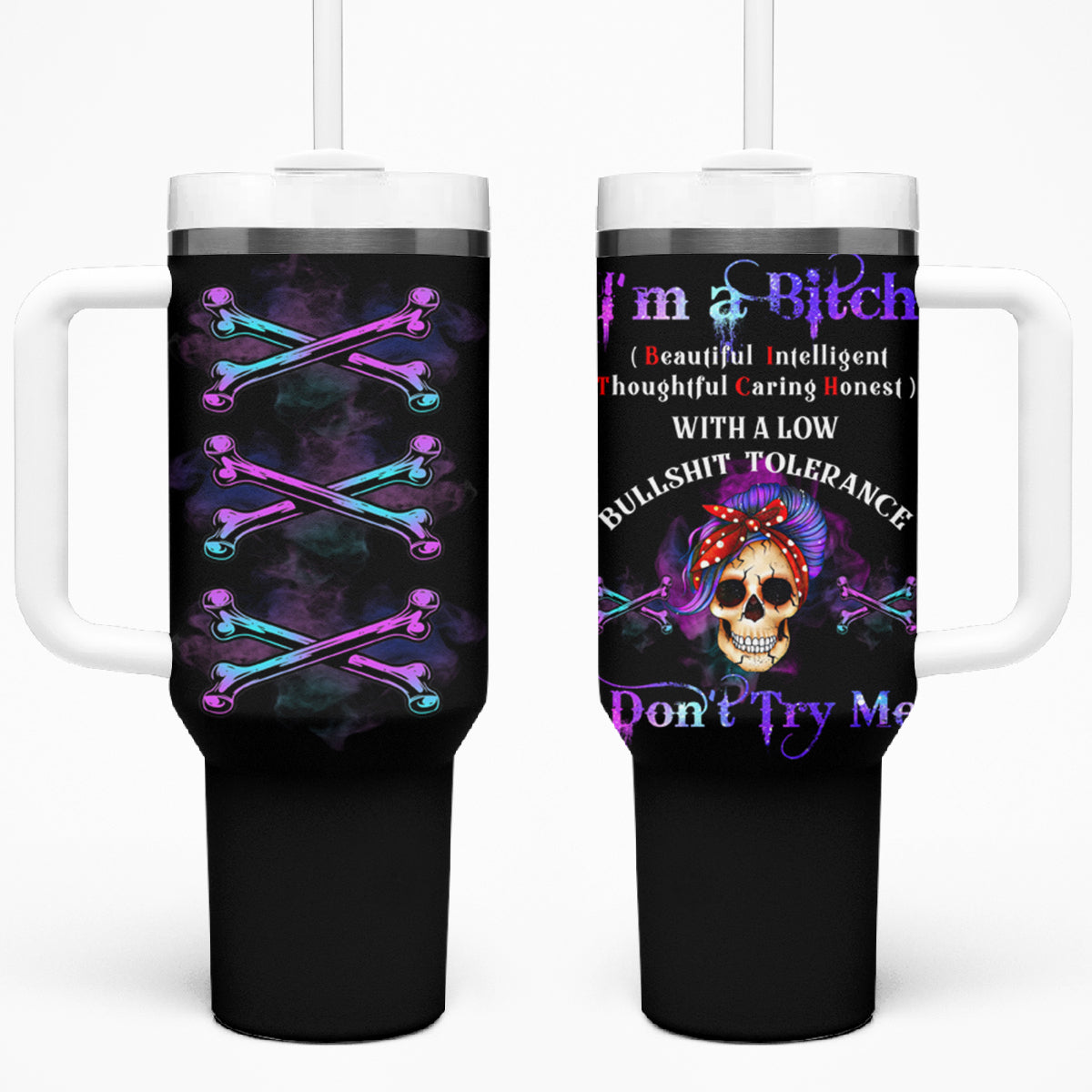 I'm A B Don't Try Me - Bullshit Tolerange Tumbler With Handle - Wonder Print Shop