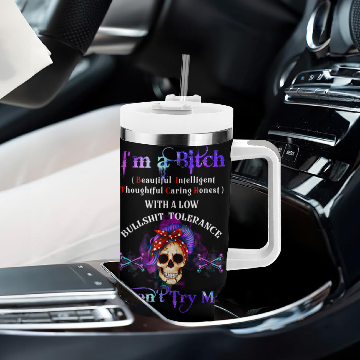 I'm A B Don't Try Me - Bullshit Tolerange Tumbler With Handle - Wonder Print Shop