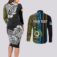 Warning Kinda Crazy Messy Bun Skull Couples Matching Long Sleeve Bodycon Dress and Long Sleeve Button Shirt - Wonder Print Shop