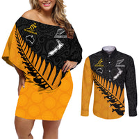 Warning Kinda Crazy Messy Bun Skull Couples Matching Off Shoulder Short Dress and Long Sleeve Button Shirt - Wonder Print Shop