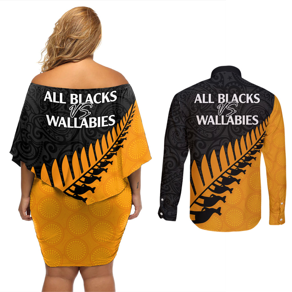Warning Kinda Crazy Messy Bun Skull Couples Matching Off Shoulder Short Dress and Long Sleeve Button Shirt - Wonder Print Shop