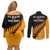 Warning Kinda Crazy Messy Bun Skull Couples Matching Off Shoulder Short Dress and Long Sleeve Button Shirt - Wonder Print Shop