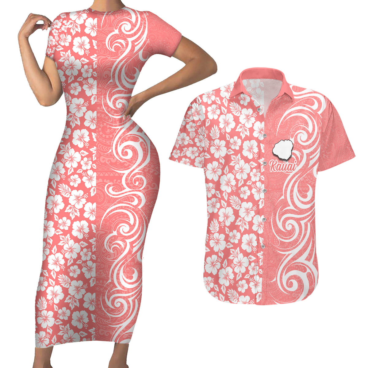 Warning Kinda Crazy Messy Bun Skull Couples Matching Short Sleeve Bodycon Dress and Hawaiian Shirt - Wonder Print Shop