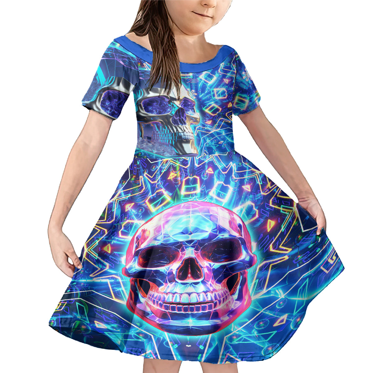 Warning Kinda Crazy Messy Bun Skull Family Matching Mermaid Dress and Hawaiian Shirt - Wonder Print Shop