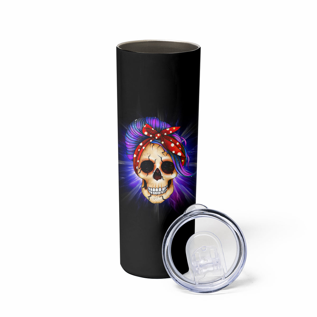 Warning Kinda Crazy Messy Bun Skull Skinny Tumbler - Wonder Print Shop