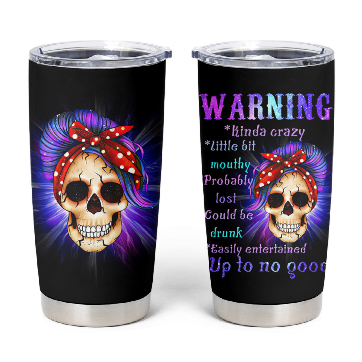 Warning Kinda Crazy Messy Bun Skull Tumbler Cup - Wonder Print Shop