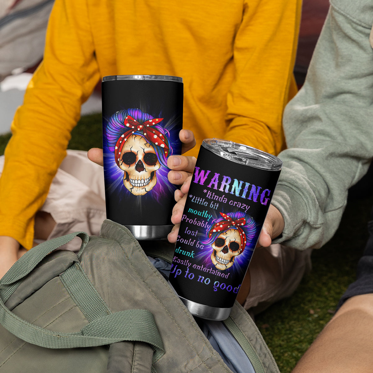 Warning Kinda Crazy Messy Bun Skull Tumbler Cup - Wonder Print Shop