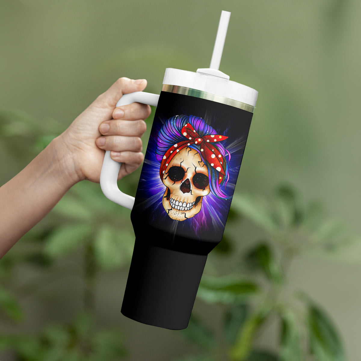 Warning Kinda Crazy Messy Bun Skull Tumbler With Handle - Wonder Print Shop