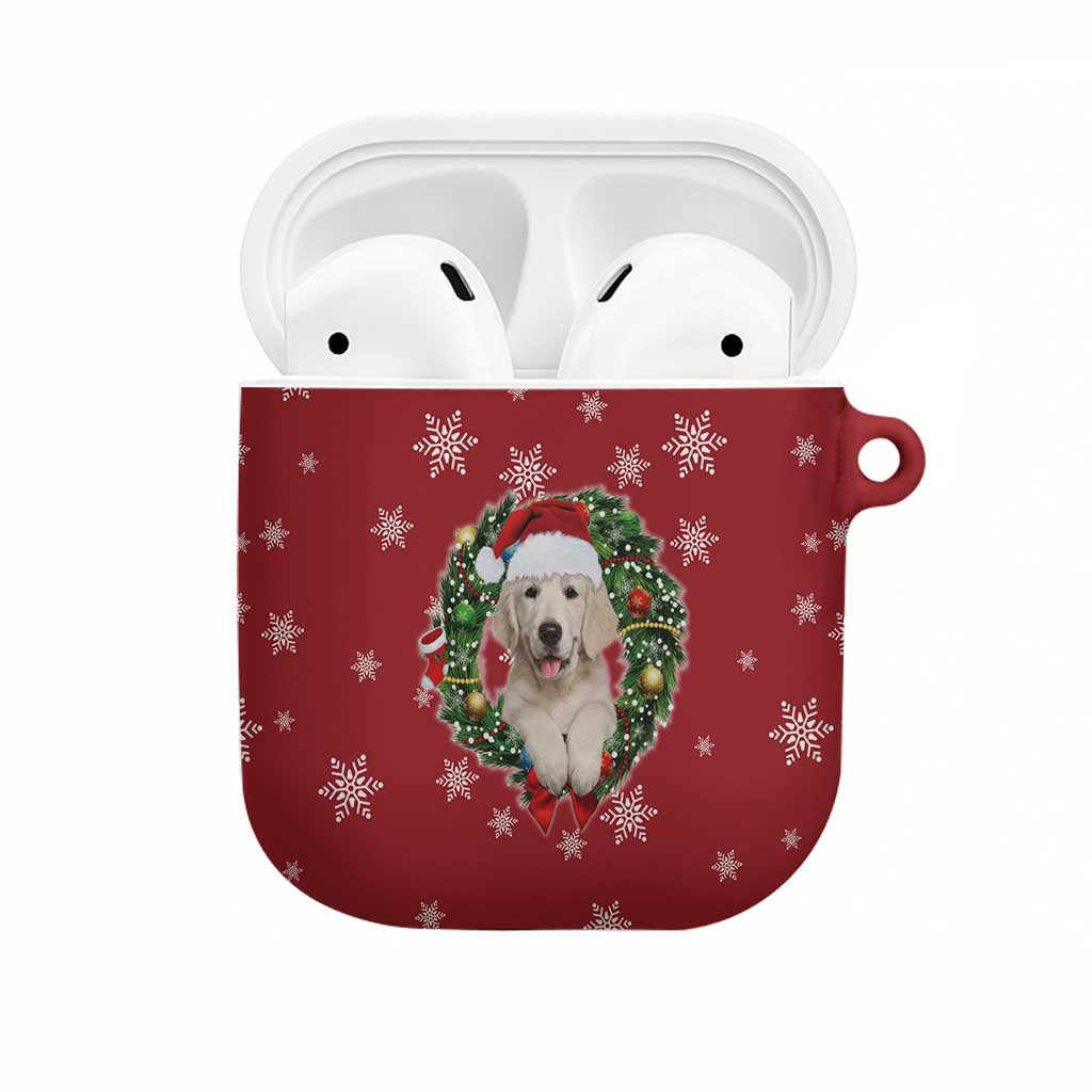 Golden Retriever Christmas AirPods Case with Santa Hat Wreath and Snowflake Design - Wonder Print Shop