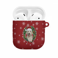 Golden Retriever Christmas AirPods Case with Santa Hat Wreath and Snowflake Design - Wonder Print Shop