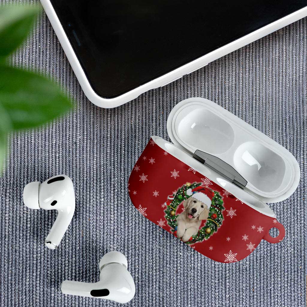 Golden Retriever Christmas AirPods Case with Santa Hat Wreath and Snowflake Design - Wonder Print Shop
