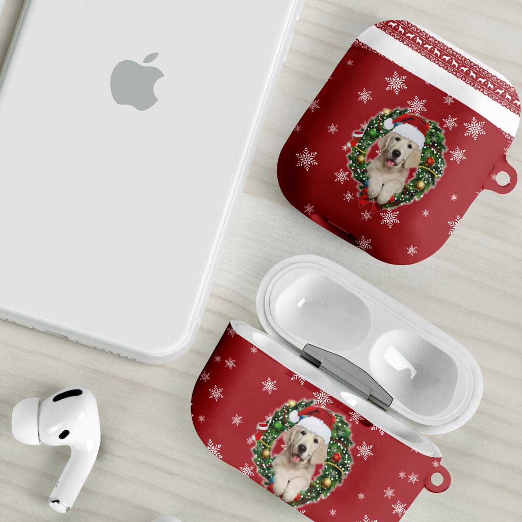 Golden Retriever Christmas AirPods Case with Santa Hat Wreath and Snowflake Design - Wonder Print Shop