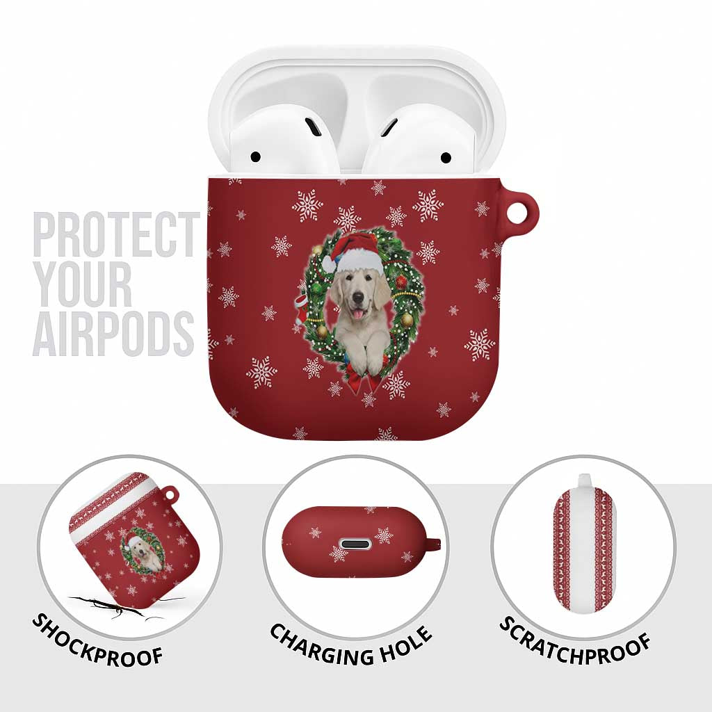 Golden Retriever Christmas AirPods Case with Santa Hat Wreath and Snowflake Design - Wonder Print Shop