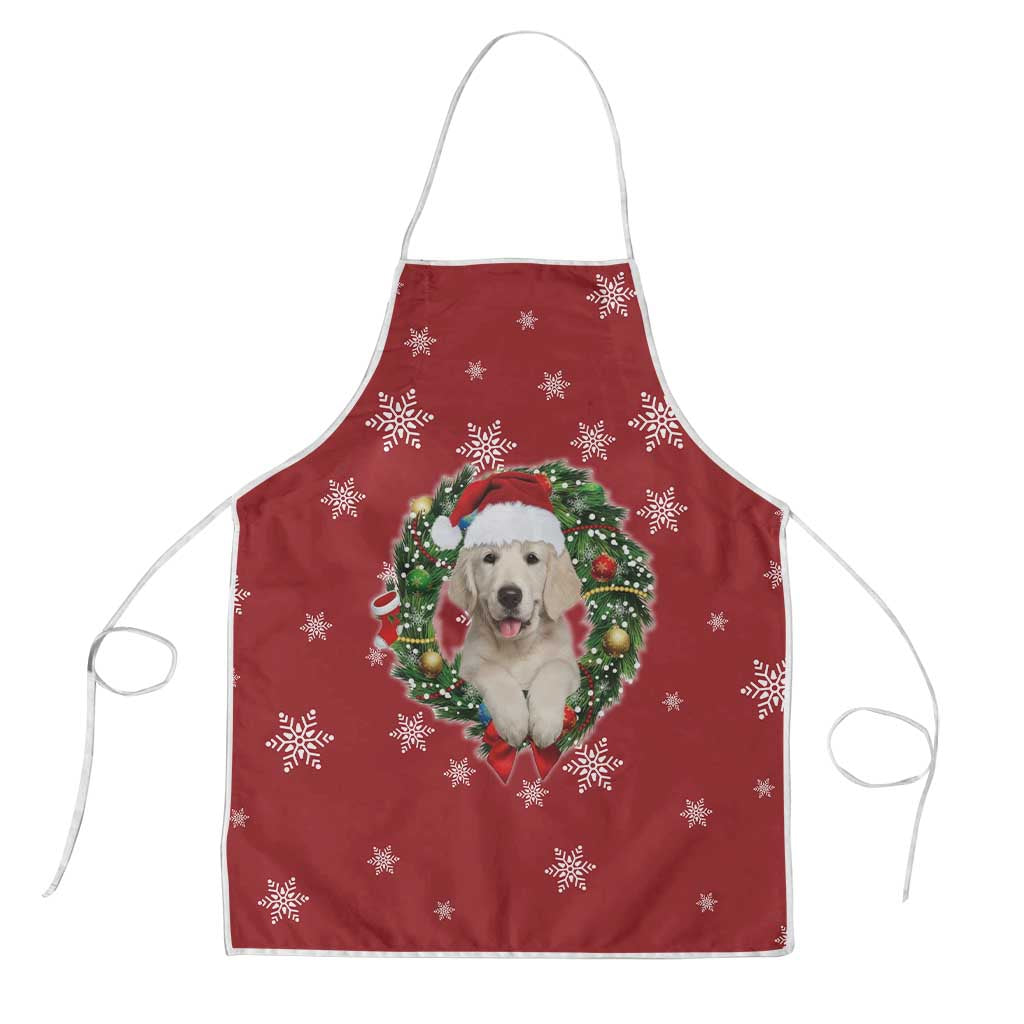 Golden Retriever Christmas Apron with Santa Hat Wreath and Snowflake Design - Wonder Print Shop