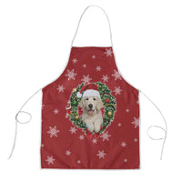 Golden Retriever Christmas Apron with Santa Hat Wreath and Snowflake Design - Wonder Print Shop