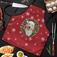 Golden Retriever Christmas Apron with Santa Hat Wreath and Snowflake Design - Wonder Print Shop