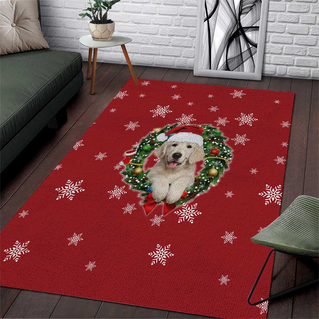 Golden Retriever Christmas Area Rug with Santa Hat Wreath and Snowflake Design - Wonder Print Shop