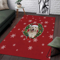 Golden Retriever Christmas Area Rug with Santa Hat Wreath and Snowflake Design - Wonder Print Shop