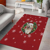 Golden Retriever Christmas Area Rug with Santa Hat Wreath and Snowflake Design - Wonder Print Shop