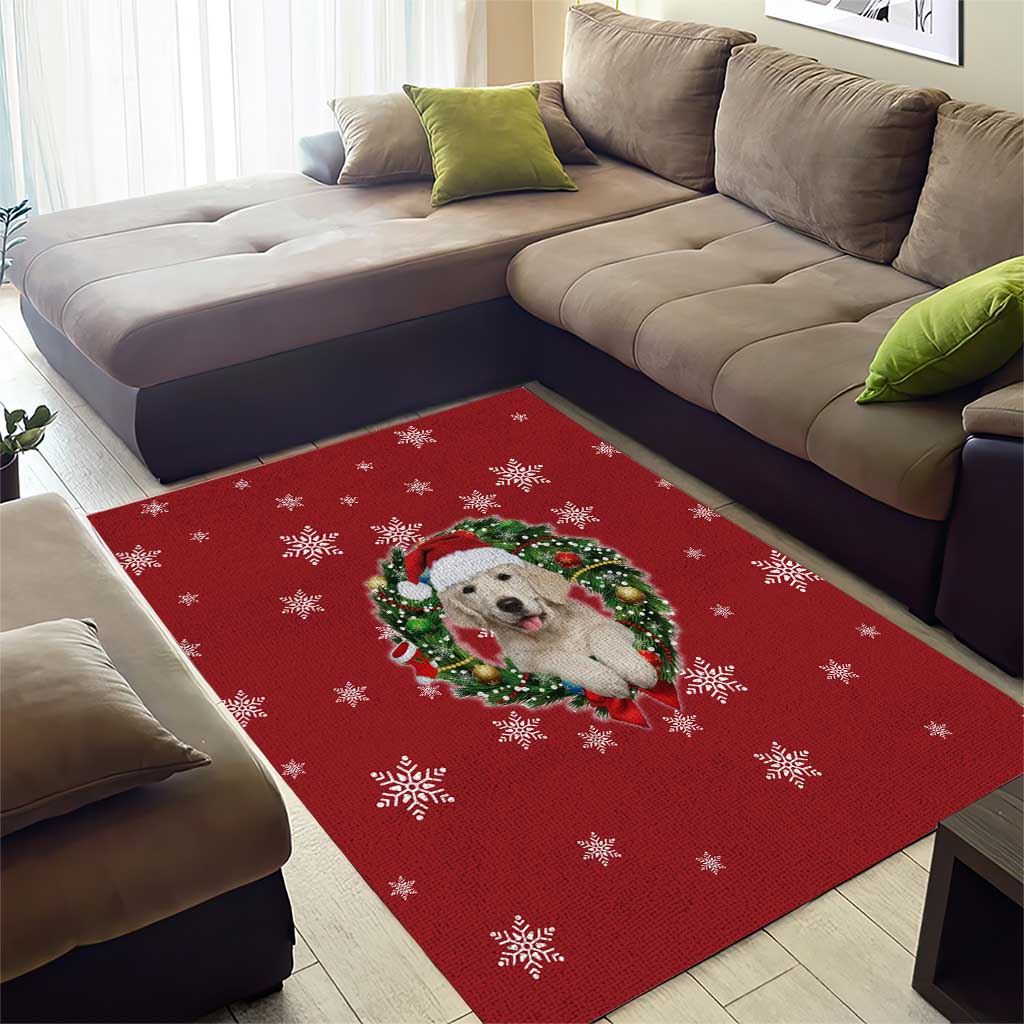 Golden Retriever Christmas Area Rug with Santa Hat Wreath and Snowflake Design - Wonder Print Shop