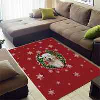 Golden Retriever Christmas Area Rug with Santa Hat Wreath and Snowflake Design - Wonder Print Shop