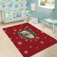 Golden Retriever Christmas Area Rug with Santa Hat Wreath and Snowflake Design - Wonder Print Shop