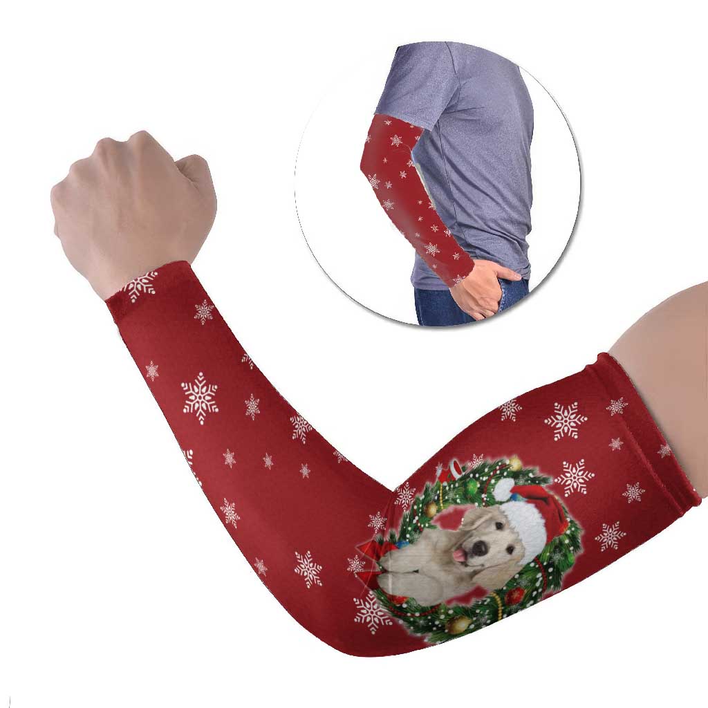 Golden Retriever Christmas Arm Sleeves with Santa Hat Wreath and Snowflake Design - Wonder Print Shop