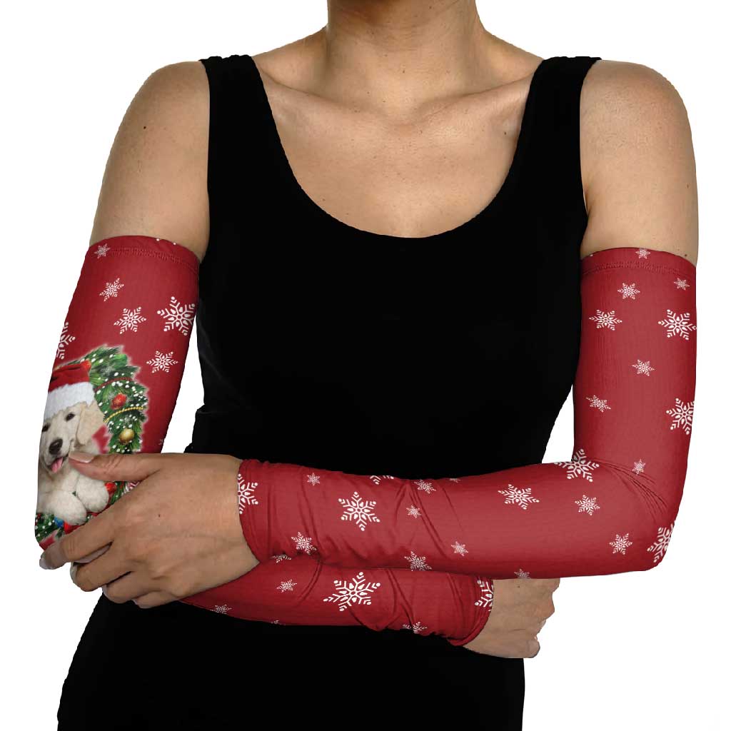 Golden Retriever Christmas Arm Sleeves with Santa Hat Wreath and Snowflake Design - Wonder Print Shop