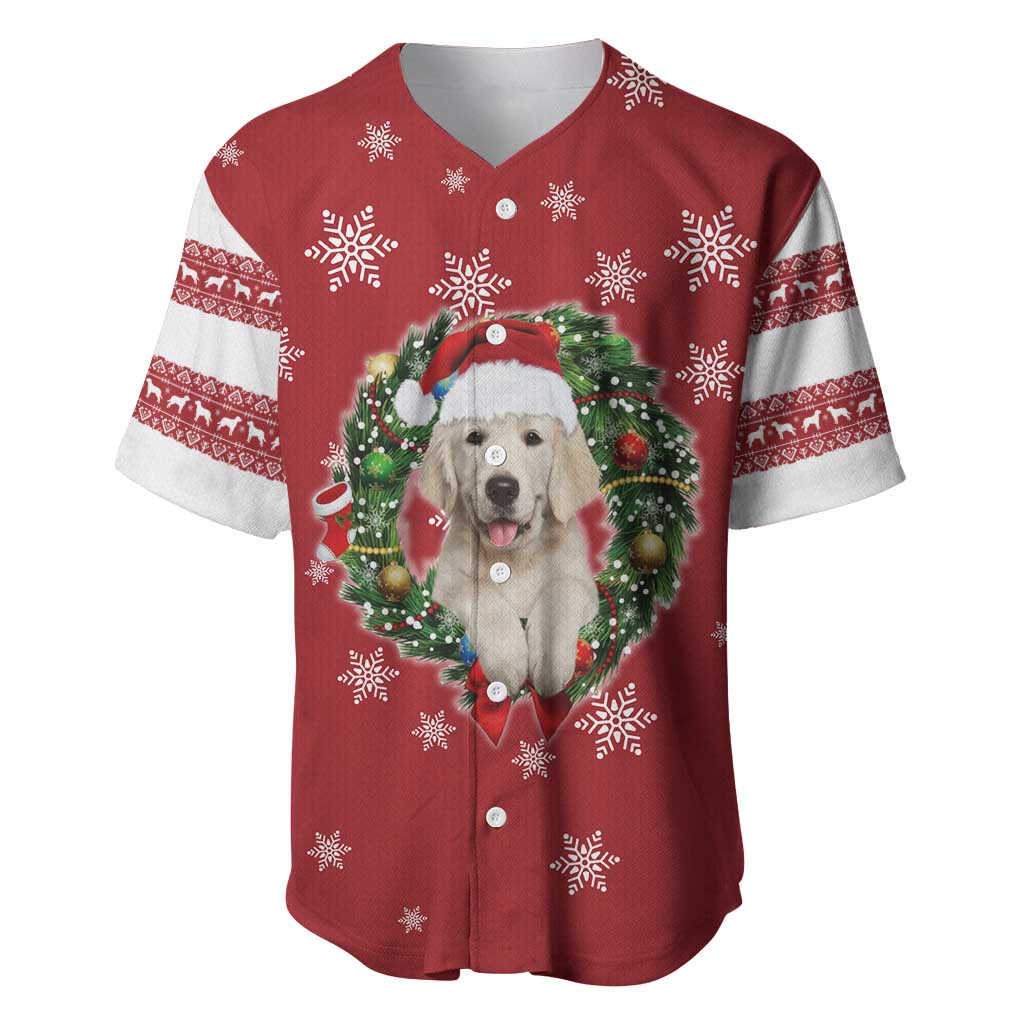 Golden Retriever Christmas Baseball Jersey with Santa Hat Wreath and Snowflake Design - Wonder Print Shop