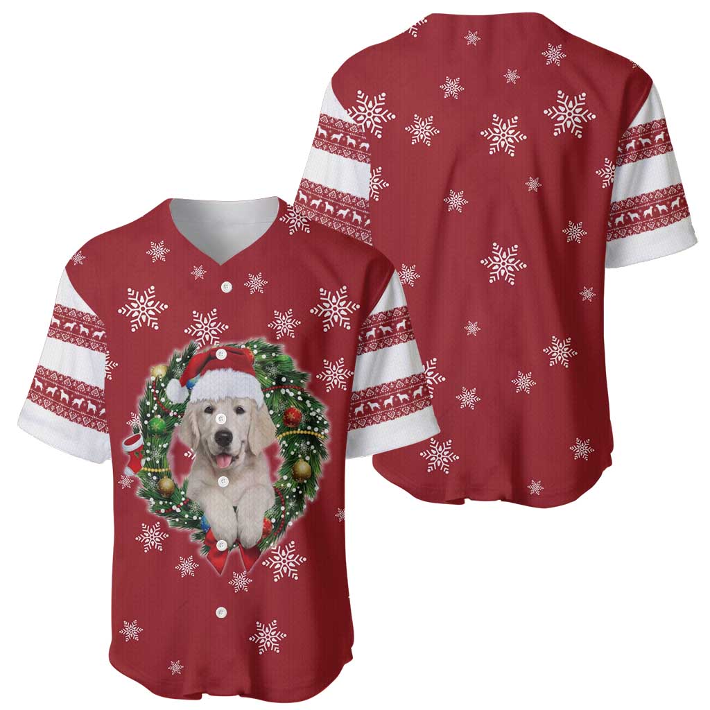 Golden Retriever Christmas Baseball Jersey with Santa Hat Wreath and Snowflake Design - Wonder Print Shop