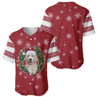 Golden Retriever Christmas Baseball Jersey with Santa Hat Wreath and Snowflake Design - Wonder Print Shop