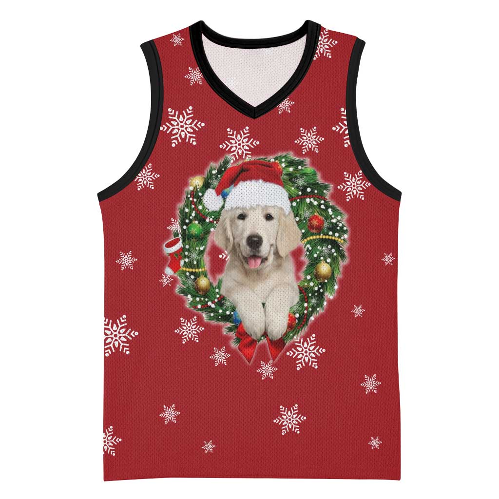 Golden Retriever Christmas Basketball Jersey with Santa Hat Wreath and Snowflake Design - Wonder Print Shop
