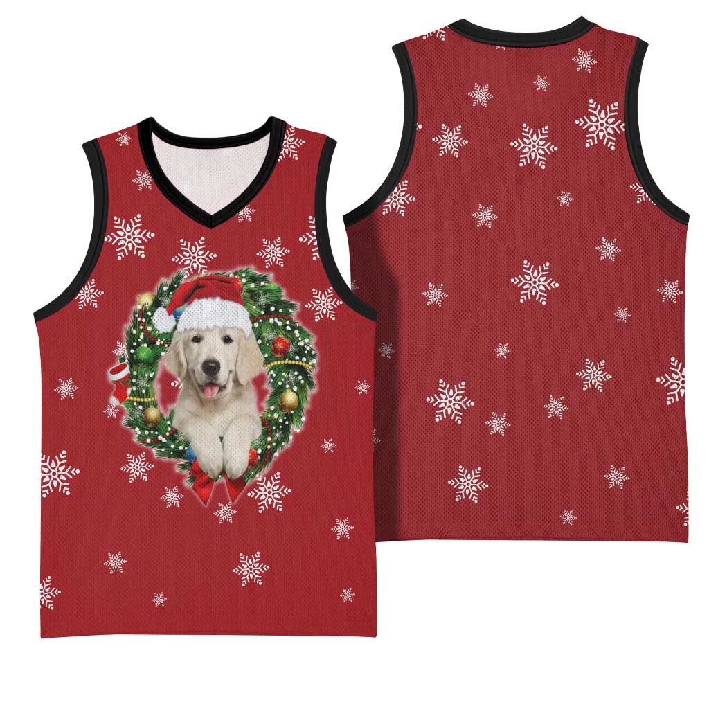 Golden Retriever Christmas Basketball Jersey with Santa Hat Wreath and Snowflake Design - Wonder Print Shop