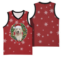 Golden Retriever Christmas Basketball Jersey with Santa Hat Wreath and Snowflake Design - Wonder Print Shop