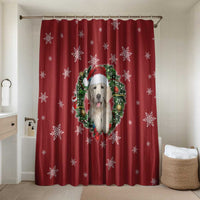 Golden Retriever Christmas Bathroom Set with Santa Hat Wreath and Snowflake Design - Wonder Print Shop
